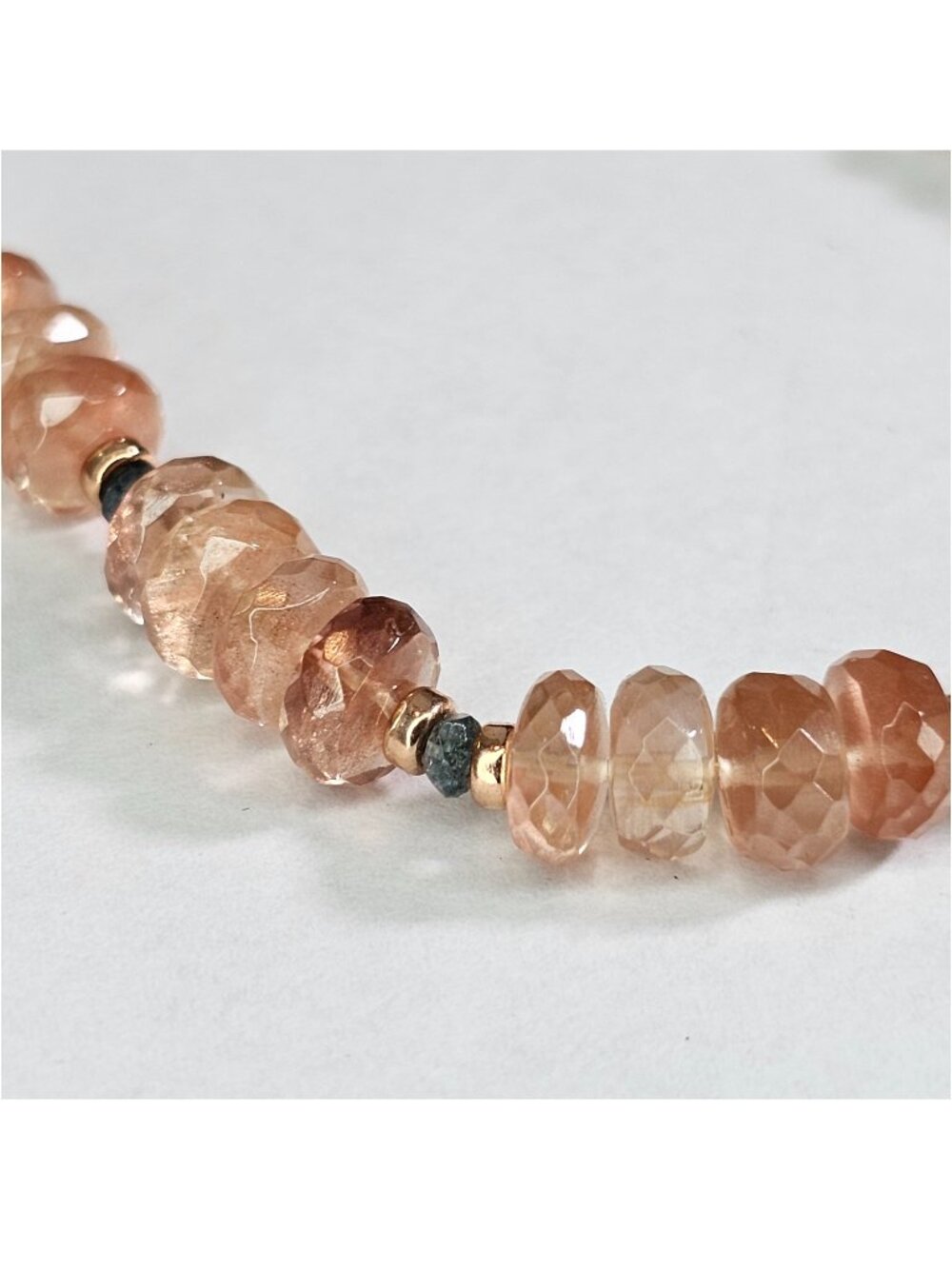 NEW/Handmade Oregon Sunstone Sapphire Rose Gold Filled Beaded Necklace 17”